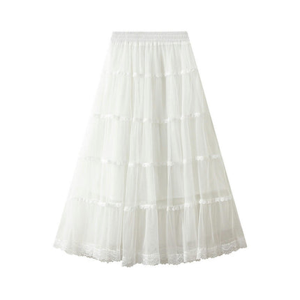 Tulle Pleated Skirt for Women High Waist Mesh Skirt Layered A-Line Midi Skirt