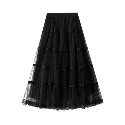 Tulle Pleated Skirt for Women High Waist Mesh Skirt Layered A-Line Midi Skirt