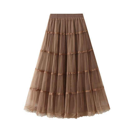 Tulle Pleated Skirt for Women High Waist Mesh Skirt Layered A-Line Midi Skirt