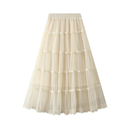 Tulle Pleated Skirt for Women High Waist Mesh Skirt Layered A-Line Midi Skirt