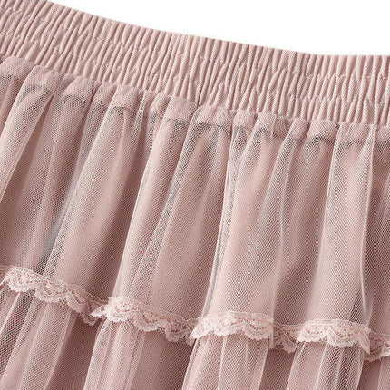 Tulle Pleated Skirt for Women High Waist Mesh Skirt Layered A-Line Midi Skirt