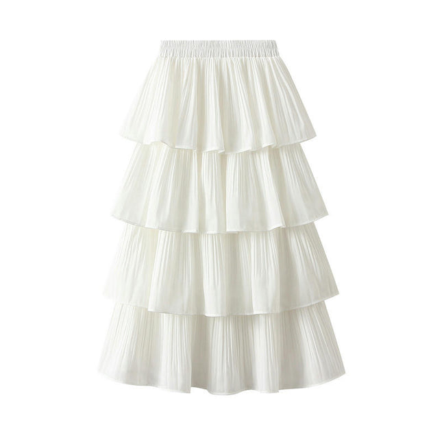 Women's High Waist Pleated Midi Skirt Swing A-line Layered Ruffle Flowy Skirts