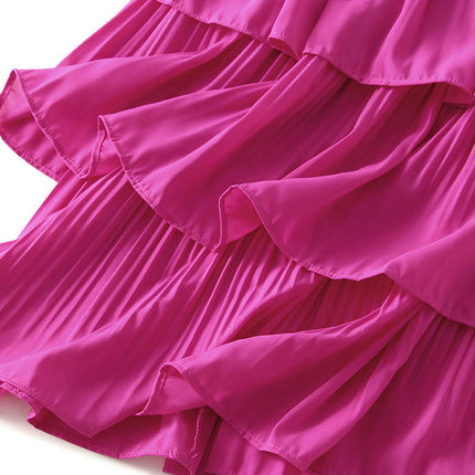 Women's High Waist Pleated Midi Skirt Swing A-line Layered Ruffle Flowy Skirts