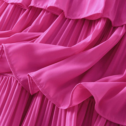 Women's High Waist Pleated Midi Skirt Swing A-line Layered Ruffle Flowy Skirts