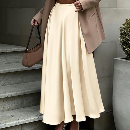 Women's Satin Elastic High Waist Ruffle Flowy A-line Elegant Midi Skirt