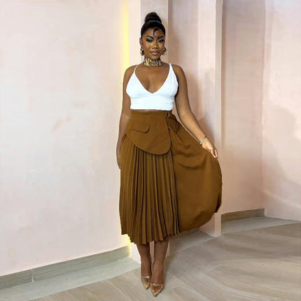 Women Irregular Pleated High Waist Midi Skirt Accordion Flowy A Line Skirt