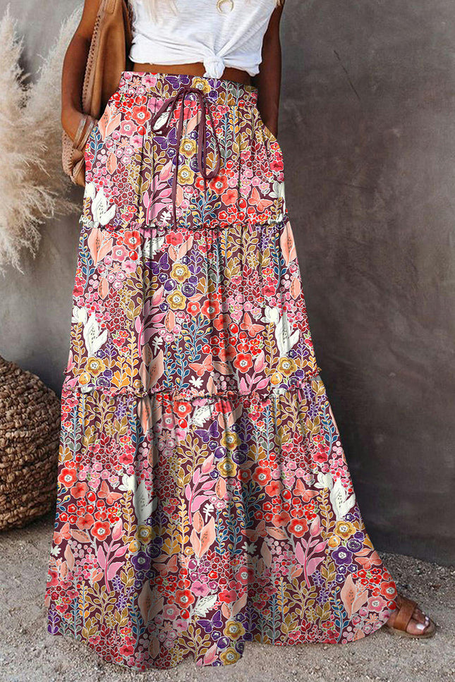 Women's Summer Bohemian Long Skirts Flowy High Waist A Line Maxi Skirts
