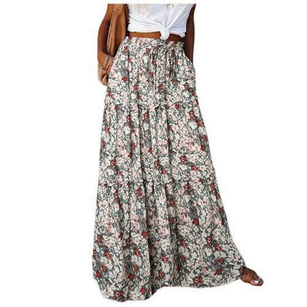 Women's Summer Bohemian Long Skirts Flowy High Waist A Line Maxi Skirts