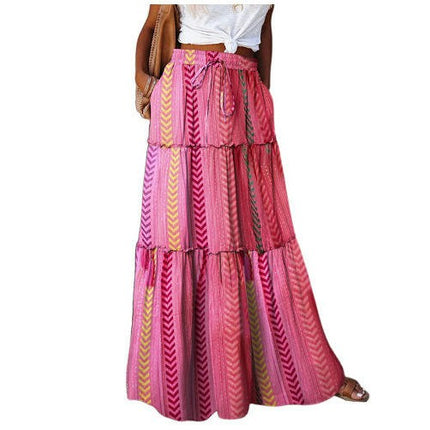 Women's Summer Bohemian Long Skirts Flowy High Waist A Line Maxi Skirts