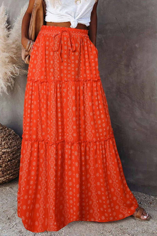 Women's Summer Bohemian Long Skirts Flowy High Waist A Line Maxi Skirts