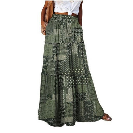 Women's Summer Bohemian Long Skirts Flowy High Waist A Line Maxi Skirts