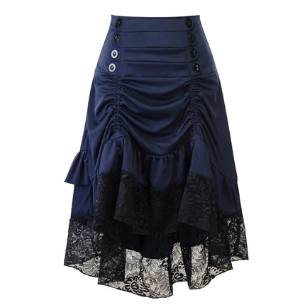 Women's Steampunk Retro Gothic Pleated Asymmetric Hi-Low Lace Party Skirt