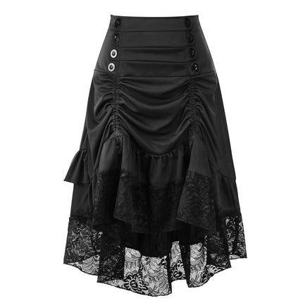 Women's Steampunk Retro Gothic Pleated Asymmetric Hi-Low Lace Party Skirt