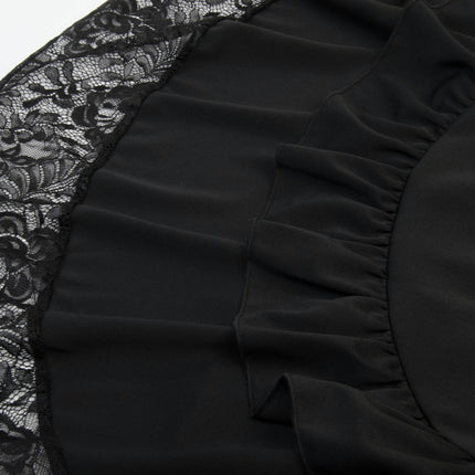 Women's Steampunk Retro Gothic Pleated Asymmetric Hi-Low Lace Party Skirt