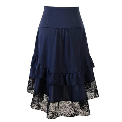 Women's Steampunk Retro Gothic Pleated Asymmetric Hi-Low Lace Party Skirt