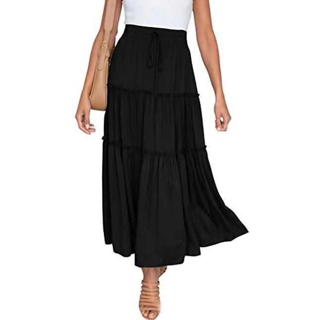 Women's Summer Flowy Boho Midi Skirt High Waist Tiered A Line Beach Skirts