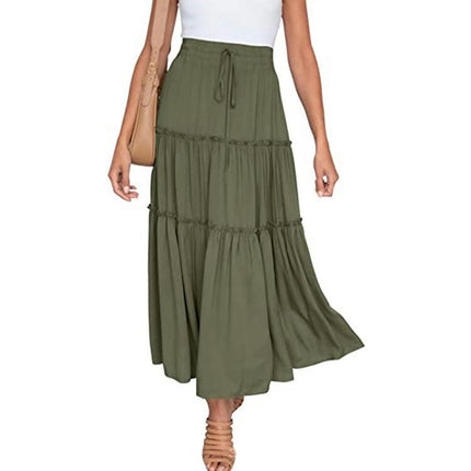 Women's Summer Flowy Boho Midi Skirt High Waist Tiered A Line Beach Skirts