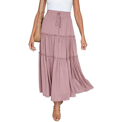Women's Summer Flowy Boho Midi Skirt High Waist Tiered A Line Beach Skirts