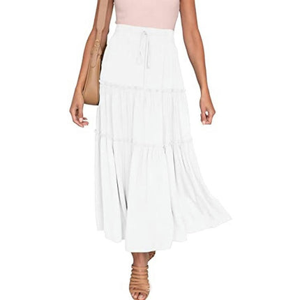 Women's Summer Flowy Boho Midi Skirt High Waist Tiered A Line Beach Skirts