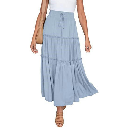 Women's Summer Flowy Boho Midi Skirt High Waist Tiered A Line Beach Skirts