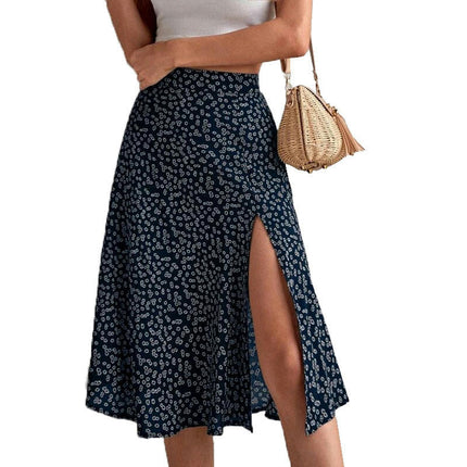 Women's High Waisted Midi Skirt Floral Print Slit A Line Beach Skirts