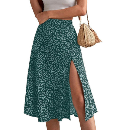 Women's High Waisted Midi Skirt Floral Print Slit A Line Beach Skirts