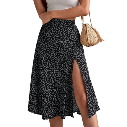Women's High Waisted Midi Skirt Floral Print Slit A Line Beach Skirts