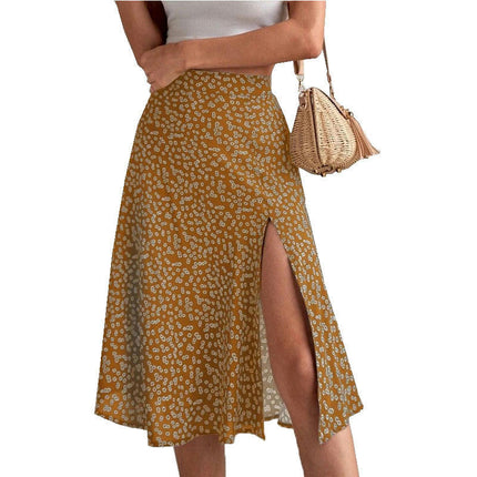 Women's High Waisted Midi Skirt Floral Print Slit A Line Beach Skirts