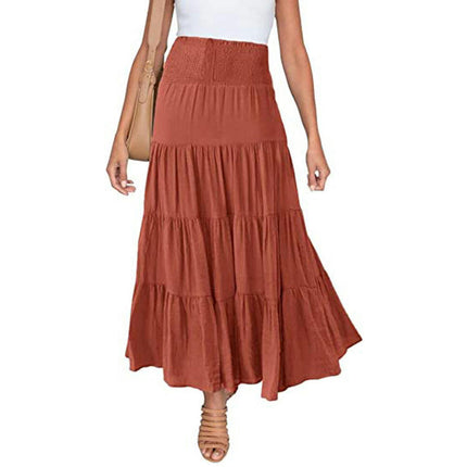 Women's Maxi Skirts Elastic High Waist Boho Tiered A-Line Ruffle Long Skirts