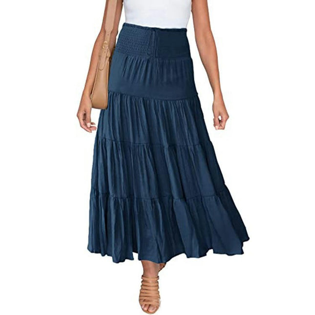 Women's Maxi Skirts Elastic High Waist Boho Tiered A-Line Ruffle Long Skirts
