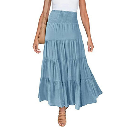 Women's Maxi Skirts Elastic High Waist Boho Tiered A-Line Ruffle Long Skirts