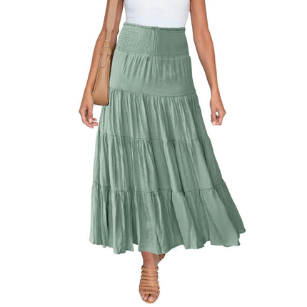 Women's Maxi Skirts Elastic High Waist Boho Tiered A-Line Ruffle Long Skirts