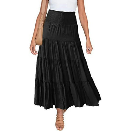Women's Maxi Skirts Elastic High Waist Boho Tiered A-Line Ruffle Long Skirts
