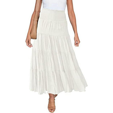 Women's Maxi Skirts Elastic High Waist Boho Tiered A-Line Ruffle Long Skirts