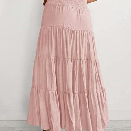 Women's Maxi Skirts Elastic High Waist Boho Tiered A-Line Ruffle Long Skirts