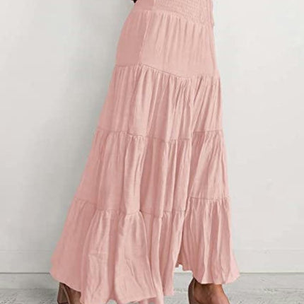 Women's Maxi Skirts Elastic High Waist Boho Tiered A-Line Ruffle Long Skirts