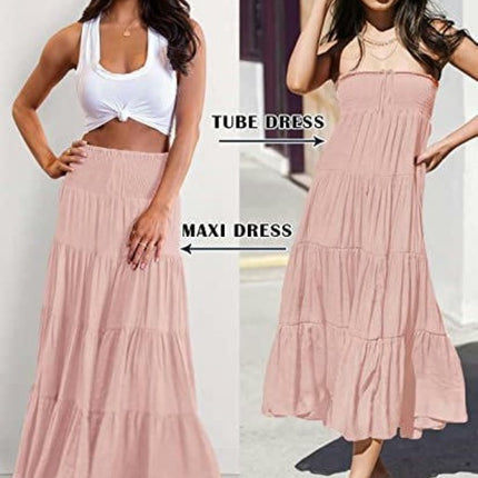 Women's Maxi Skirts Elastic High Waist Boho Tiered A-Line Ruffle Long Skirts