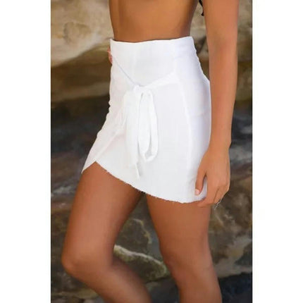 Womens Mini Wrap Skirt Tie High Waist Asymmetrical Hem Short Skirts