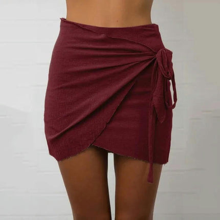 Womens Mini Wrap Skirt Tie High Waist Asymmetrical Hem Short Skirts