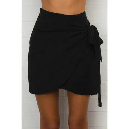 Womens Mini Wrap Skirt Tie High Waist Asymmetrical Hem Short Skirts