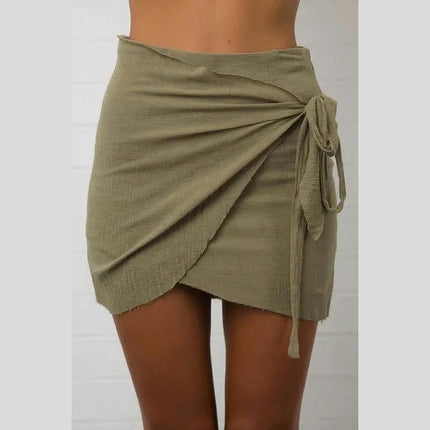 Womens Mini Wrap Skirt Tie High Waist Asymmetrical Hem Short Skirts