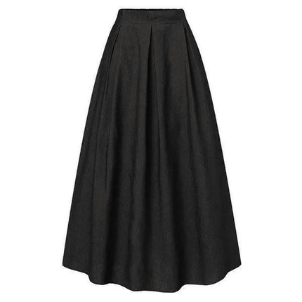Women's Maxi Skirt Elastic High Waist A Line Casual Flared Long Skirt with Pockets