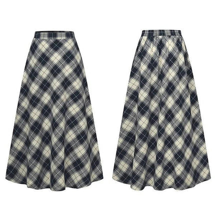 Women's Plaid Skirt Elastic Waist A-line Midi Pleated Skirts