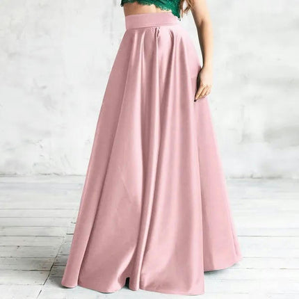 Women Satin Long Skirt Elegant High Waist Cocktail Party Wedding Flared A-Line Maxi Skirts