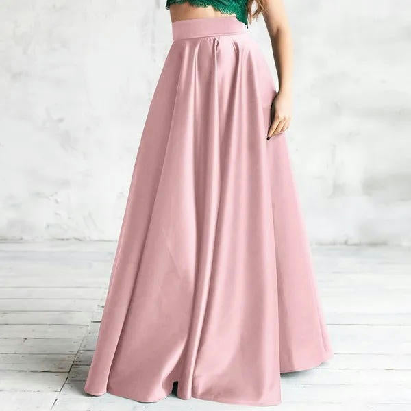 Women Satin Long Skirt Elegant High Waist Cocktail Party Wedding Flared A-Line Maxi Skirts