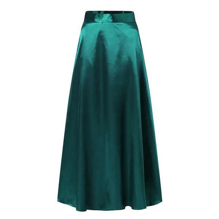 Women Satin Long Skirt Elegant High Waist Cocktail Party Wedding Flared A-Line Maxi Skirts