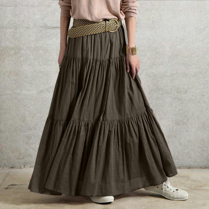 Women's Summer Boho Flowy Swing Tiered A-Line Maxi Skirt Elastic Waist Pleated Long Beach Dress