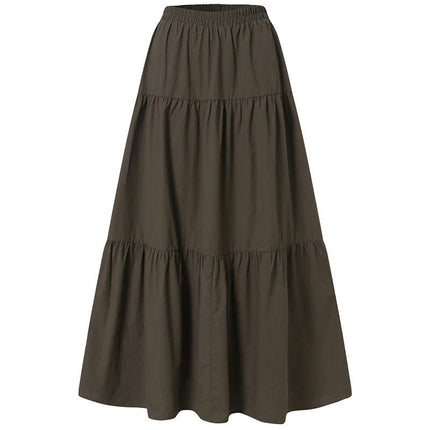 Women's Summer Boho Flowy Swing Tiered A-Line Maxi Skirt Elastic Waist Pleated Long Beach Dress