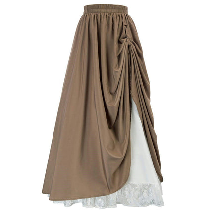 High Waist Maxi Long Skirt for Women Double Layered Renaissance Skirts