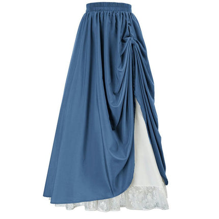 High Waist Maxi Long Skirt for Women Double Layered Renaissance Skirts